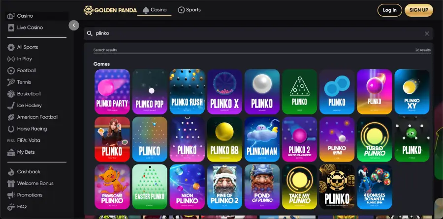Selection of Plinko games available at GoldenPanda Casino