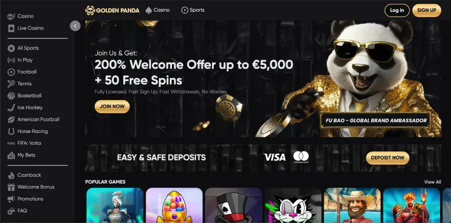 Crypto and card payment options supported at GoldenPanda Casino
