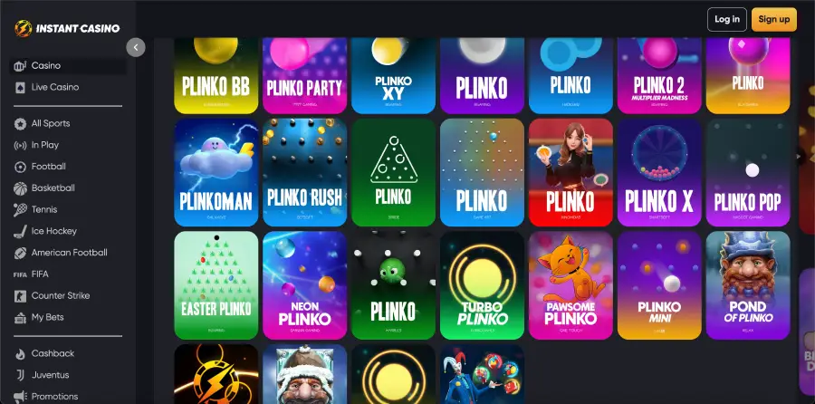 Lista gier Plinko w Instant Casino