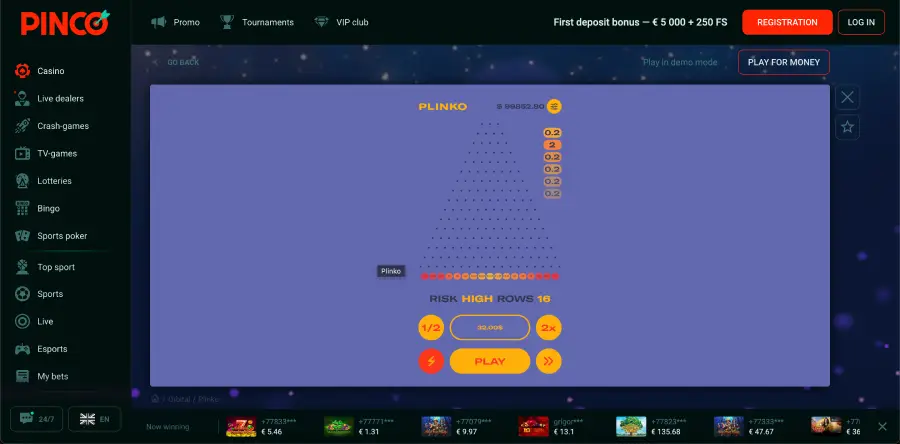 Play Plinko free with no registration or download required
